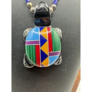 Liquid Silver Vintage Navajo Desert Tortoise 925 Sterling Turtle Pendant 20"
